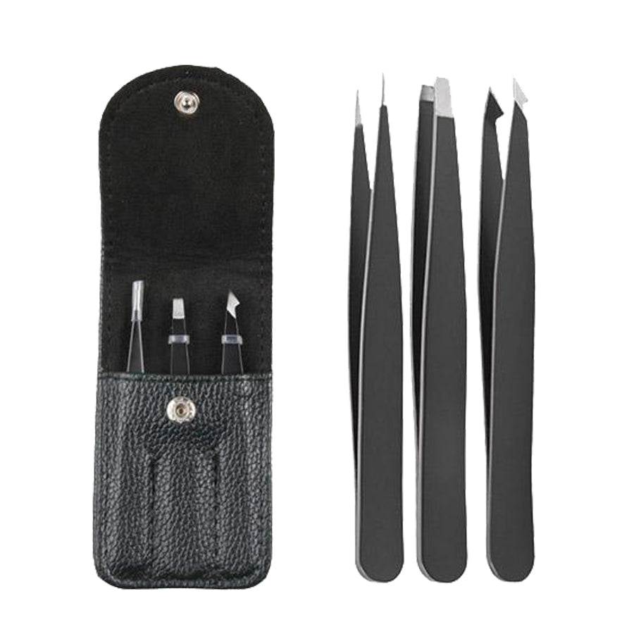 3 Pcs Professional Tweezers Set Stainless Steel with Fashion Leather Travel Case – detail 7