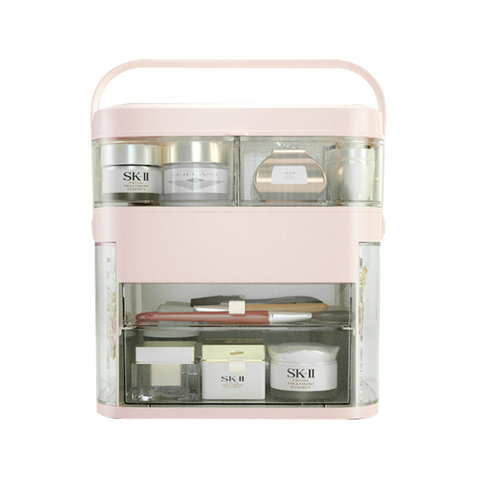 LED HD Mirror Makeup Storage Box Cosmetic Organizer Make Up Storage Case