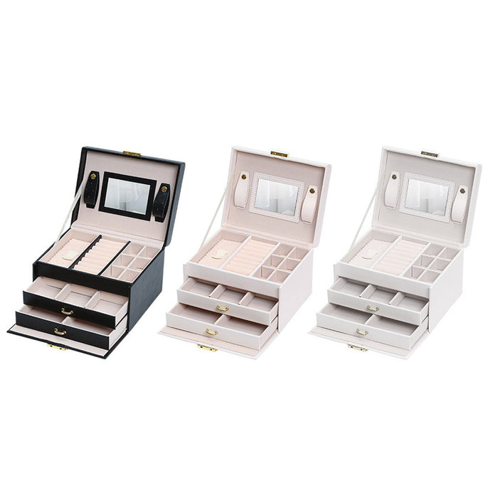 Jewellery Box With Mirror Double Drawers Organizer Storage Lock Case