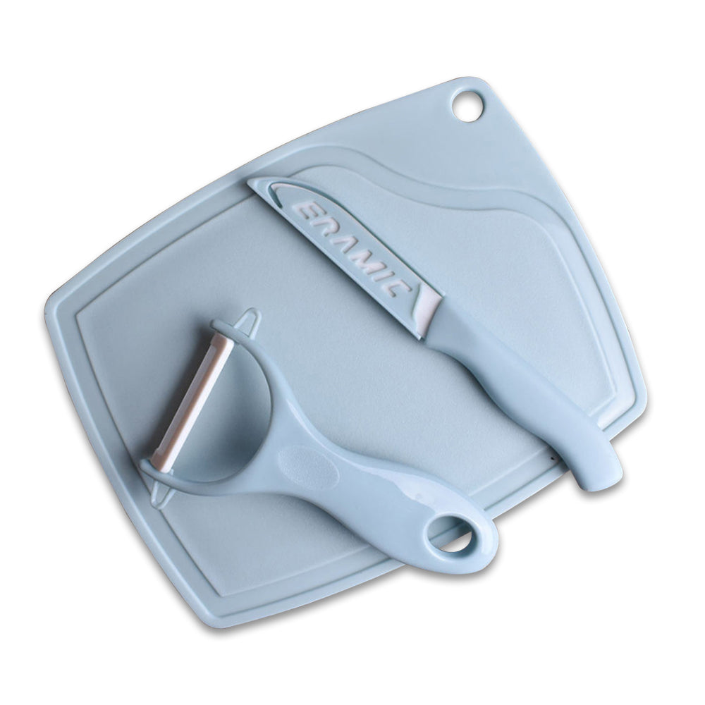 3Pcs Set Kitchen Utensils with Ceramic Knife Stainless Steel Knife Peeler and Cutting Board