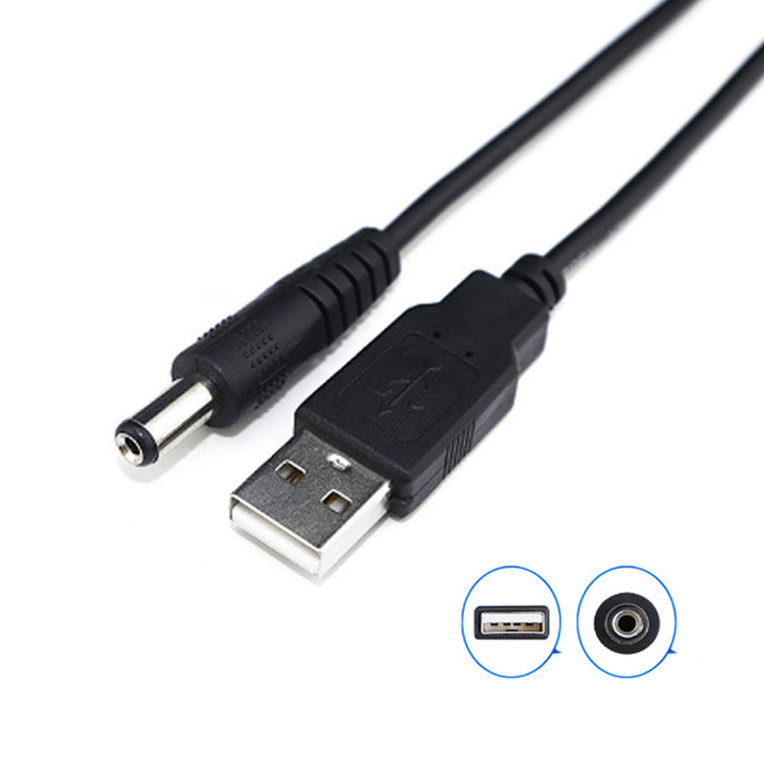 USB 2.0 Male Port to DC 5.5 x 2.1mm Power Cable Line DC 55210 Black 1.2m