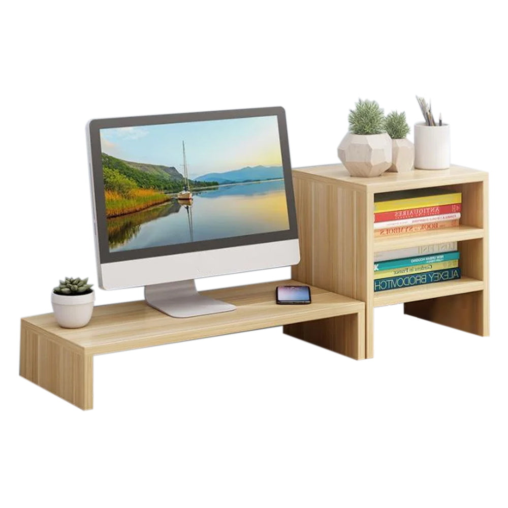 Wooden Desk Monitor Riser Stand With 3Tier Storage Shelves Desktop Bookshelf – detail 8