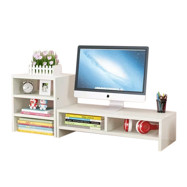 Wooden Desk Monitor Riser Stand With 3Tier Storage Shelves Desktop Bookshelf