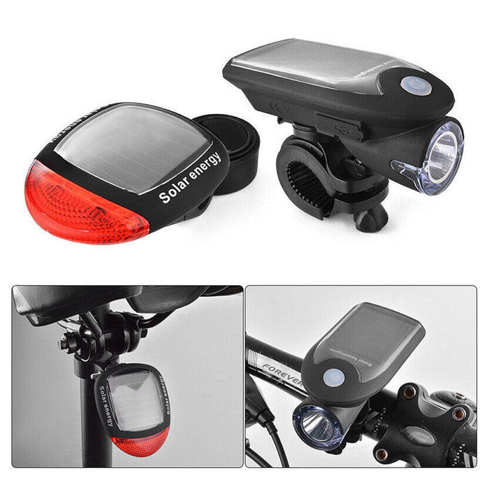 JR Joyreap Bicycle Solar Power Light Rechargeable Bike Lights Front and Back LED Light Lamp