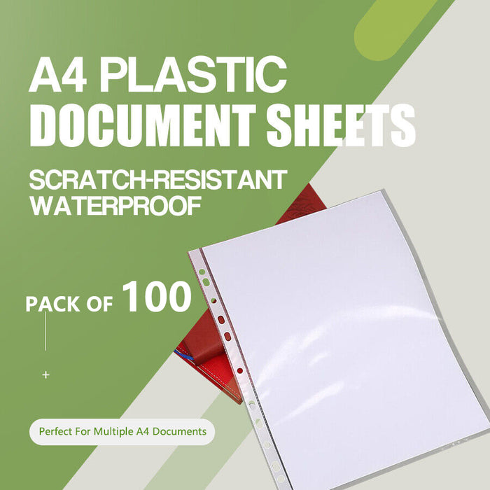 100Pack A4 Sheet Protector Plastic Pockets Bulk Lot Clear Reinforced Folders