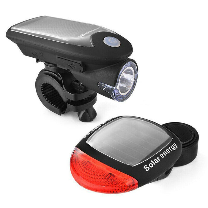 JR Joyreap Bicycle Solar Power Light Rechargeable Bike Lights Front and Back LED Light Lamp